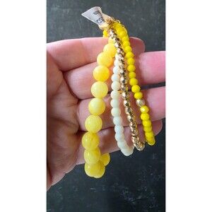 Lizas Yellow White & Gold Tone Metal Beaded Multistrand Stretchy Bracelet NWT
